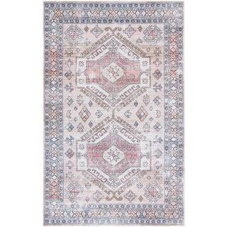 SAFAVIEH Tuscon Beige/Green 9 ft. x 12 ft. Machine Washable Distressed Floral Border Area Rug TSN... | The Home Depot