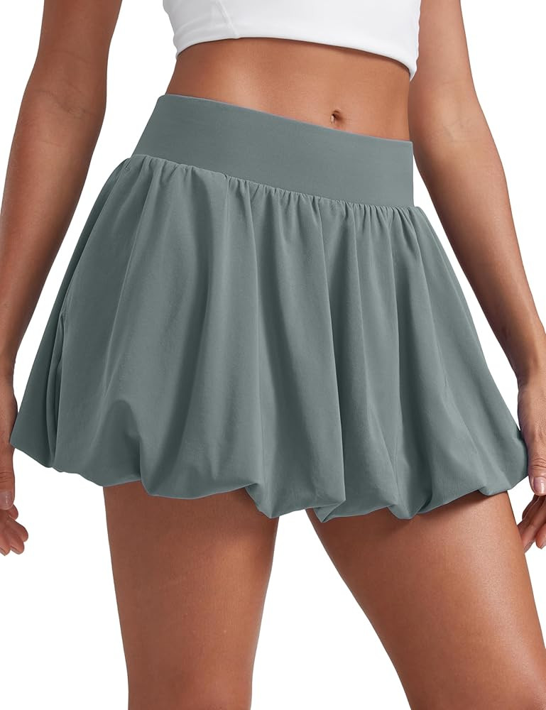 CRZ YOGA High Waisted Bubble Tennis Skirts for Women - Mini Casual Ruffled Hem Lined Balloon Skor... | Amazon (US)