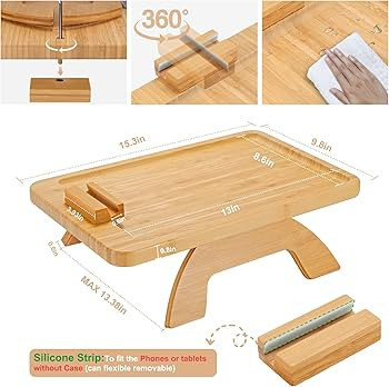 Couch Arm Tray,Bamboo Sofa Tray Table Clip on Side Table for Wide Couch,Foldable Couch Tray with ... | Amazon (US)