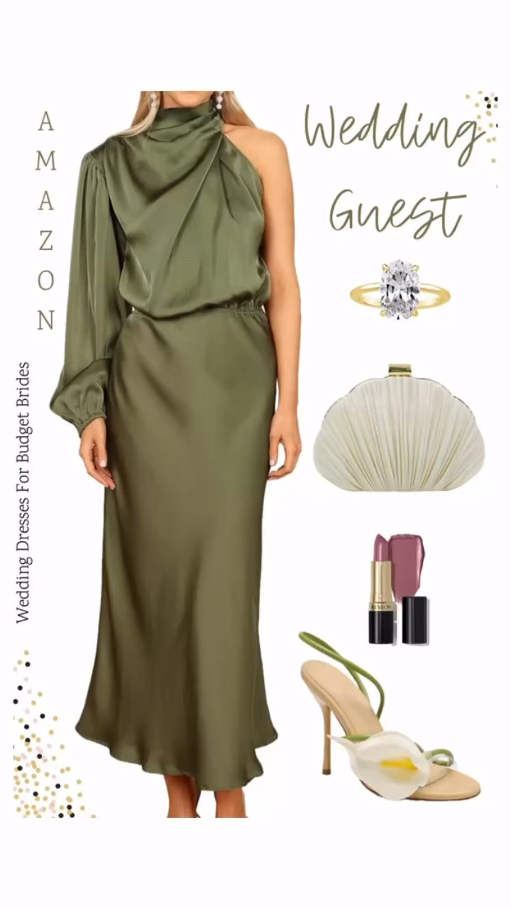 Summer or early fall outfit idea for the wedding guest. Everything on Amazon. 

Cocktail dress, garden party outfit, outdoor wedding, dressy wedding guest outfit, special occasion dress, semi formal wedding guest dress, party dress, event dress, destination wedding, travel ring, green wedding guest dress.

#LTKWedding #LTKSeasonal