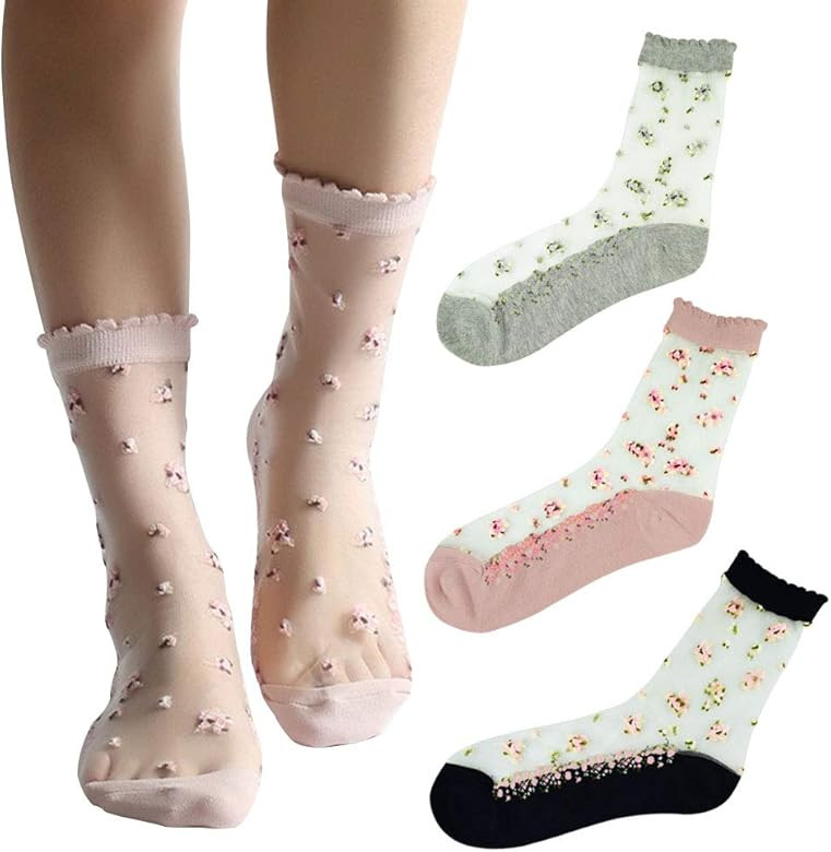 Womens 6 Pairs Ultrathin Transparent Lace Elastic Short Socks | Amazon (US)