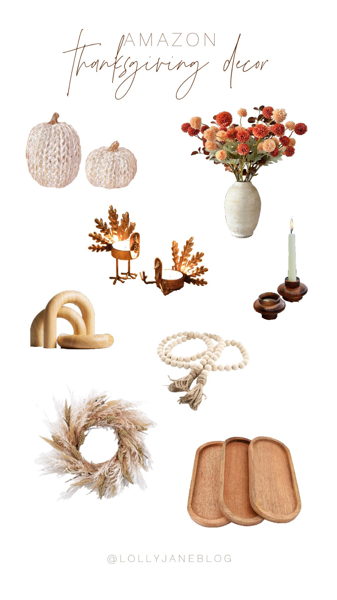 🍂Transform your home into a Thanksgiving haven with help from Amazon! ✨

Elevate your autumn ambiance with our stunning collection: a beautiful faux poppy centerpiece to brighten your table, enchanting glass pumpkins that capture the spirit of the season, and elegant copper turkey candle holders that add a touch of warmth. Don’t forget the sleek glass candle holders and rustic wooden trays to complete your look, plus a wheatgrass wreath for that perfect finishing touch!

And for a cozy vibe, drape a wooden bead garland that whispers of fall charm. 🧡

 🦃 #ThanksgivingVibes #HomeDecorMagic #ShopNow

#LTKHalloween #LTKHoliday #LTKHome