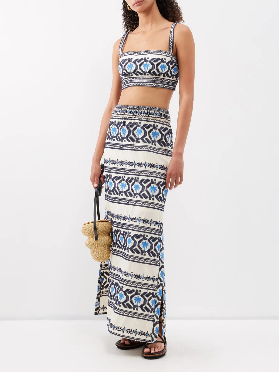 River palm-embroidery cotton-voile cropped top | Johanna Ortiz | Matches (US)