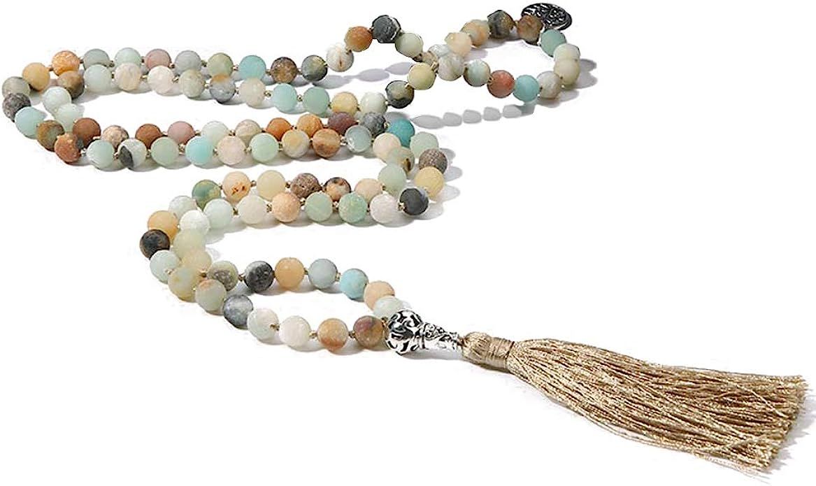 BALIBALI 108 Mala Beads Necklace Semi-Precious Gem Stones Meditation Necklace 108 Hand Knotted Ja... | Amazon (US)
