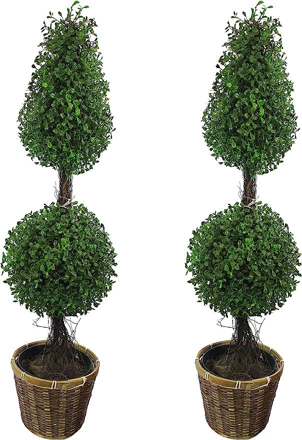 Admired By Nature 3’ Artificial Boxwood Leave Double Ball Shaped Topiary Plant Tree in Basket, ... | Amazon (US)