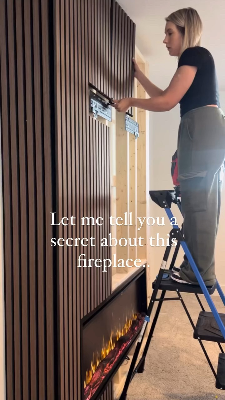 Comment “fire” for links! Can you even believe you can get all these components for the fireplace from Amazon (minus the wood of course 🤣) these acoustic panels are meant to use on a flat wall but with a little ingenuity I made them work for our fireplace 🔥🔥🔥 #fireplacediy #fireplacebuild #mancaveideas #basementremodel #basementideas #beforeandafter