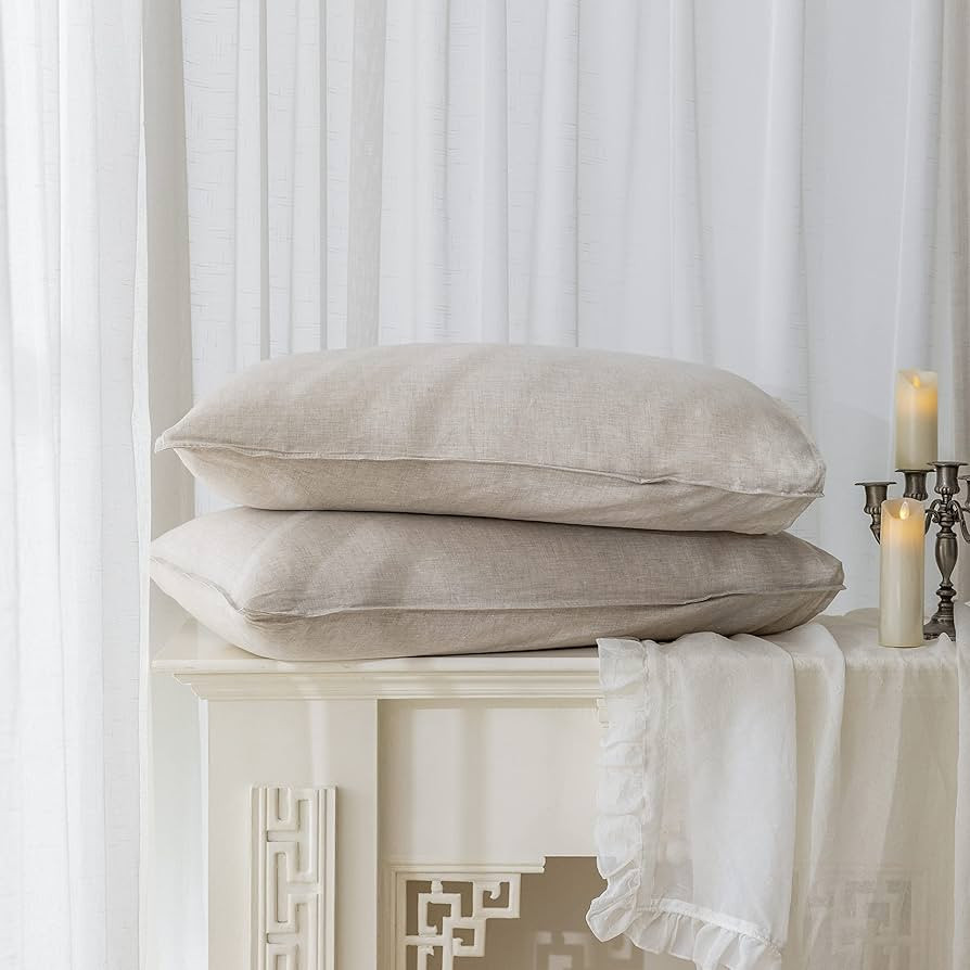 EVERLY 100% Linen Pillowcases Set of 2, Envelope Overlap Closure French Natural Washed Flax Pillo... | Amazon (US)