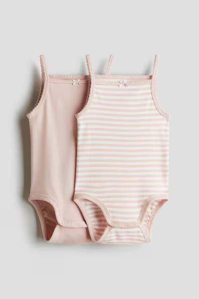 H & M - 2-pack Sleeveless Cotton Bodysuits - Light Pink/Striped | H&M (US + CA)