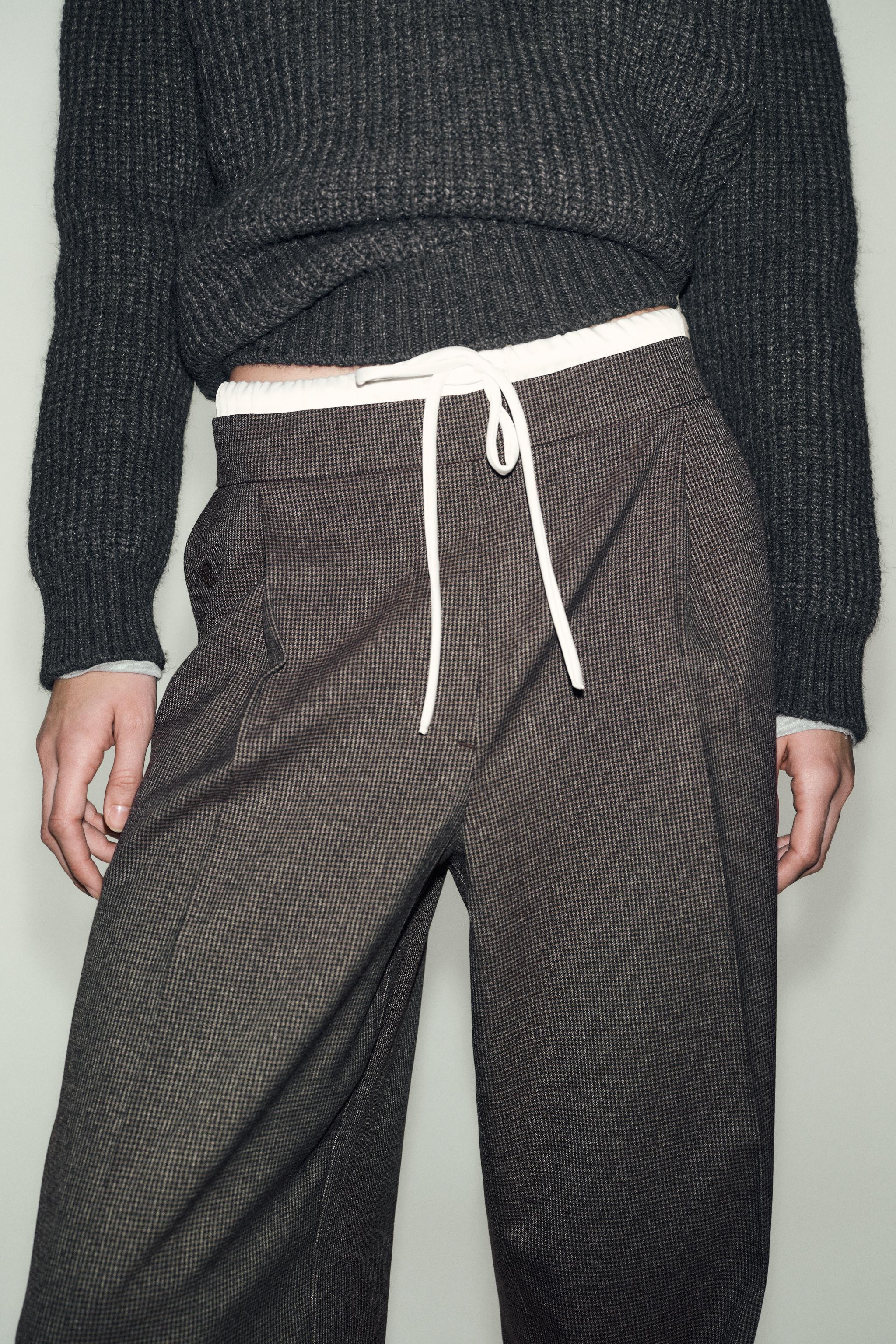 WIDE LEG DOUBLE WAISTBAND HOUNDSTOOTH PANTS | Zara US