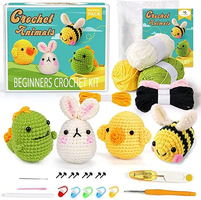 PP OPOUNT Beginner Crochet Kit, Starter Kit for All Ages, Complete Crochet Set to Make 4 PCS Anim... | Amazon (US)