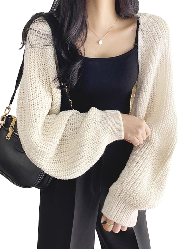 COZYEASE Women's Cropped Cardigan Sweaters Y2k Sweater Long Sleeve Open Front Knit Bolero Shrug S... | Amazon (US)