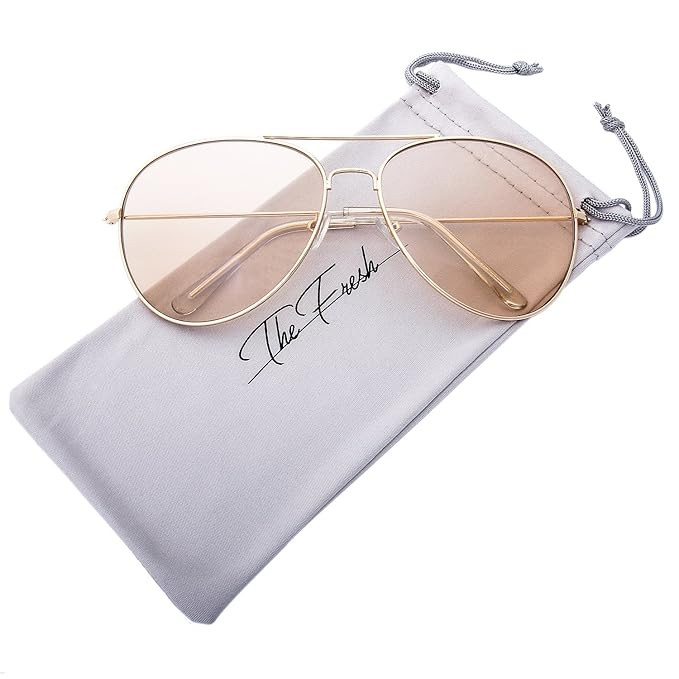 The Fresh Classic Aviator Frame Light Color Lens XL Oversized Sunglasses Gift Box | Amazon (US)