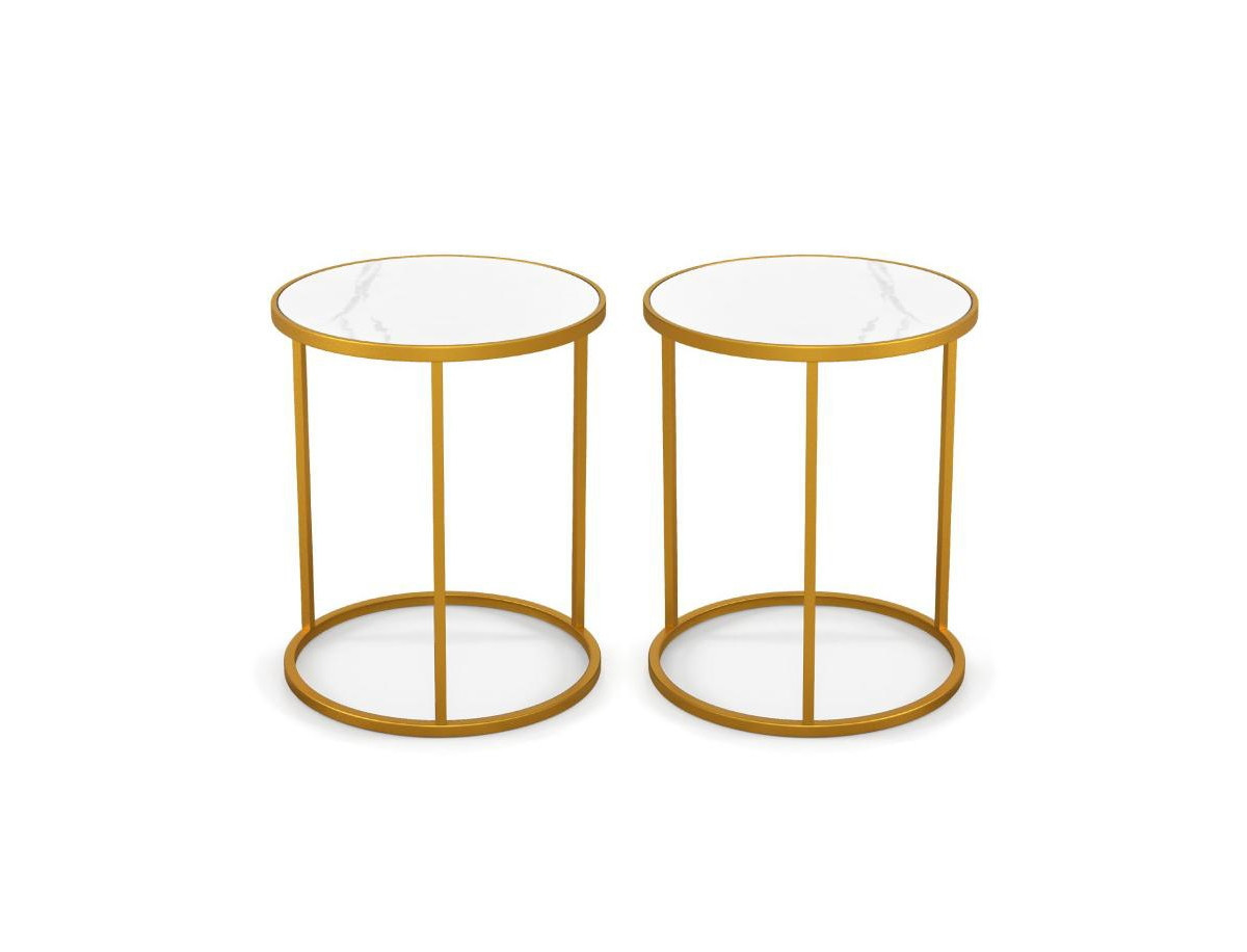 Set of 2 Round Side Tables with Marble Top and Gold Metal Frame for Living Room - Gold | Macy's