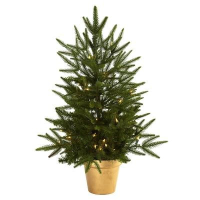 2.5’ Christmas Tree w/Golden Planter & Clear Lights | Nearly Natural