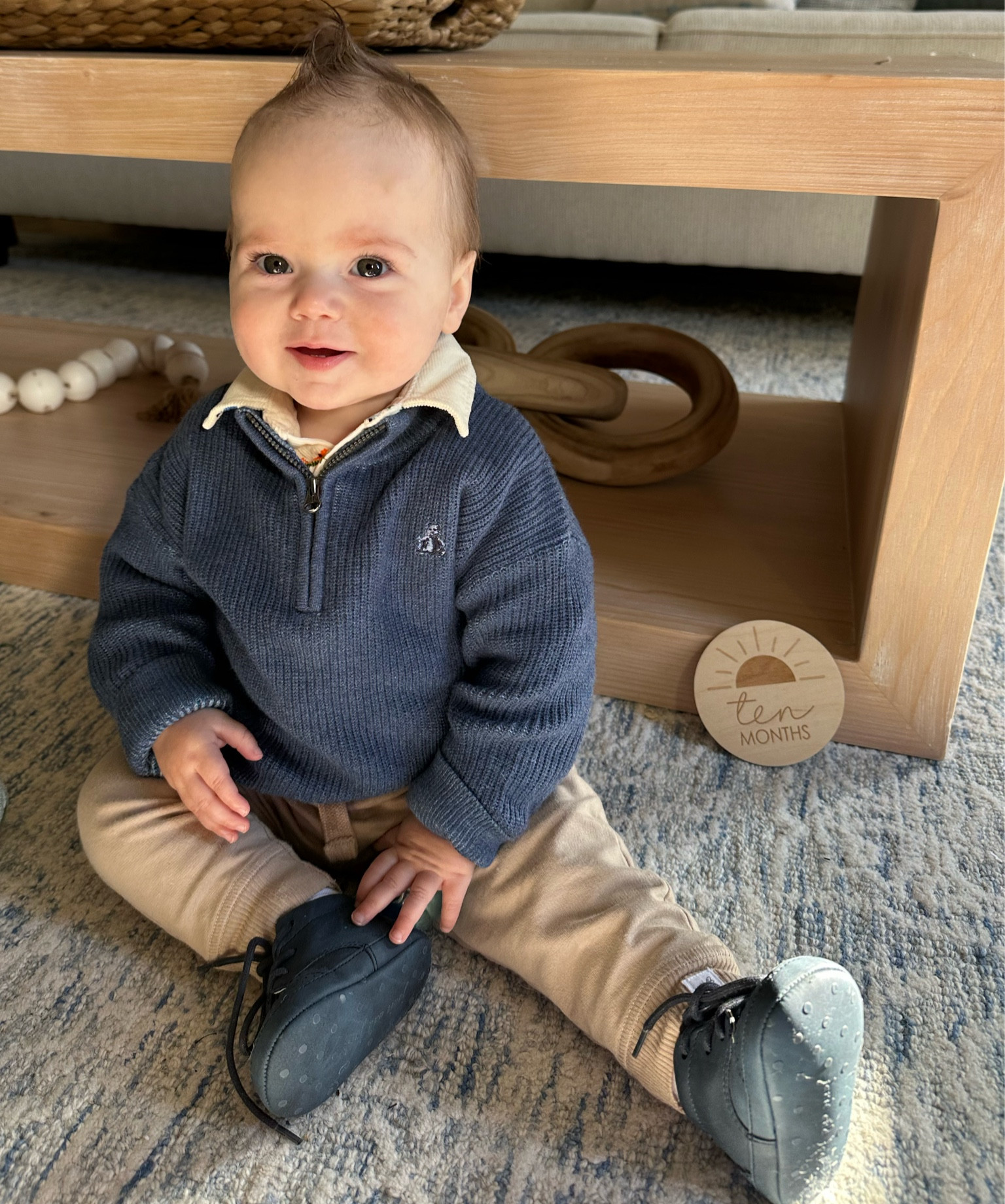 Baby boy cute winter outfit, baby boy outfit idea, holiday outfit, Christmas baby boy outfit, Christmas tree shirt, blue sweater, comfy khaki colored pants, on sale now, cyber Monday sale, Black Friday deals
10 months old 
Swearing sizes 12-18 months
30 inches tall
20 lbs 

#babyboy 
#toddler
#cuteboyoutfitidea
#christmasoutfit
#winteroutfit

#LTKSeasonal #LTKBaby #LTKSaleAlert