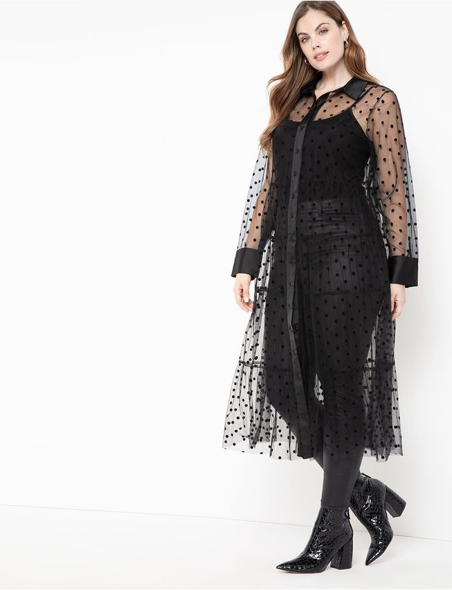 Sheer Dot Maxi Dress - Black | Eloquii