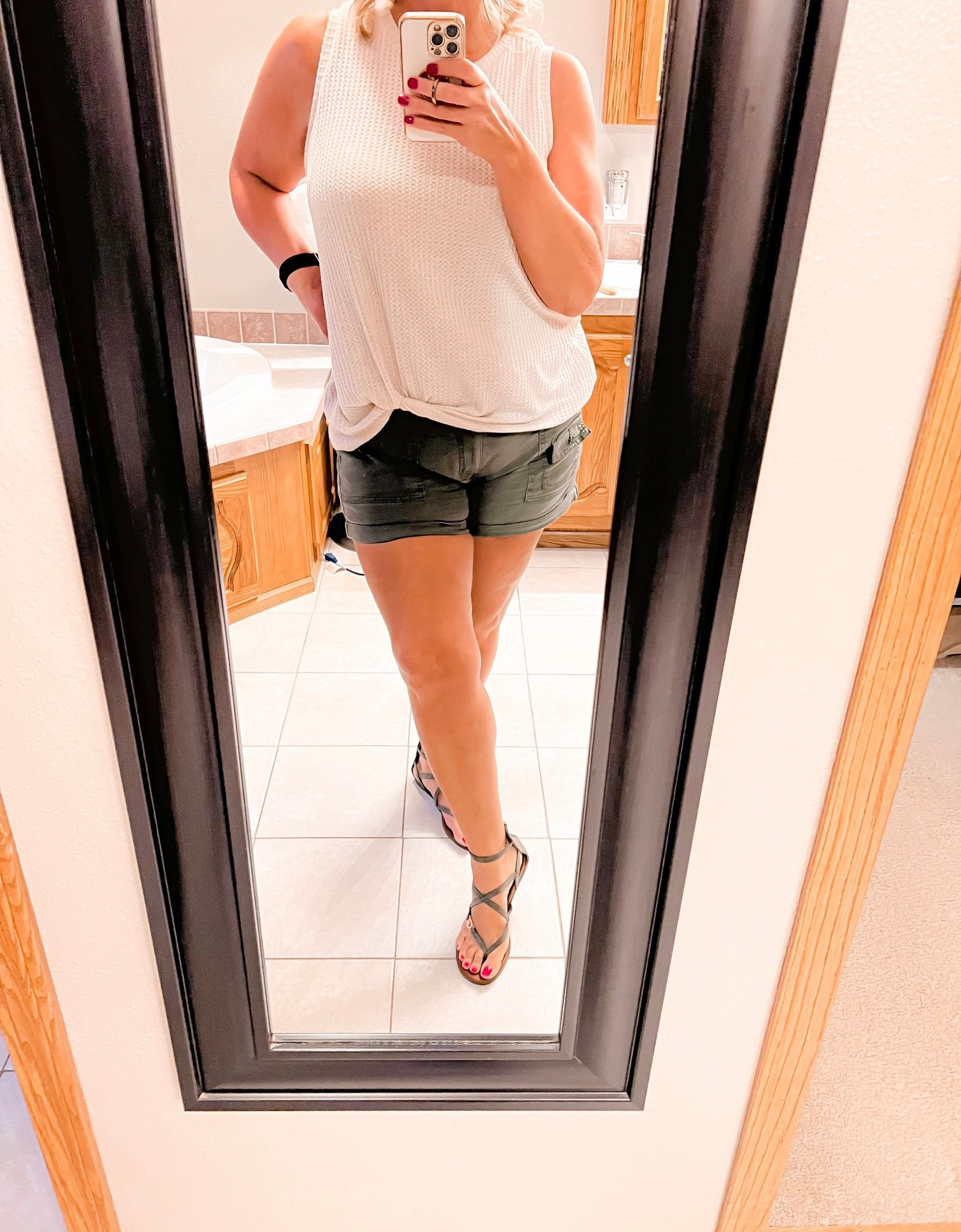Cute casual summer fit. Exact shorts and sandals are no longer available. I had to link some similar ones. 

#LTKFindsUnder50 #LTKOver40