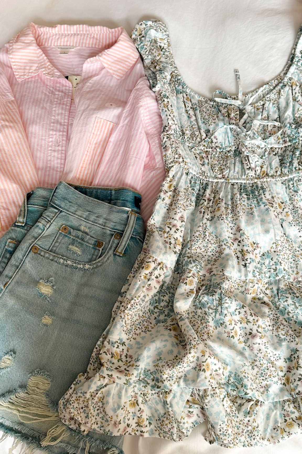 Spring dress, denim shorts, spring top, button up top, spring pieces, aesthetic spring outfit 

#LTKstyletip #LTKSeasonal #LTKSale