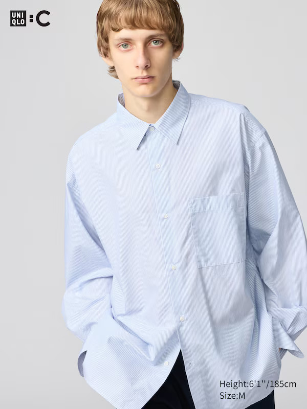 Broadcloth Oversized Shirt (Regular Collar, Stripe) | UNIQLO (UK)