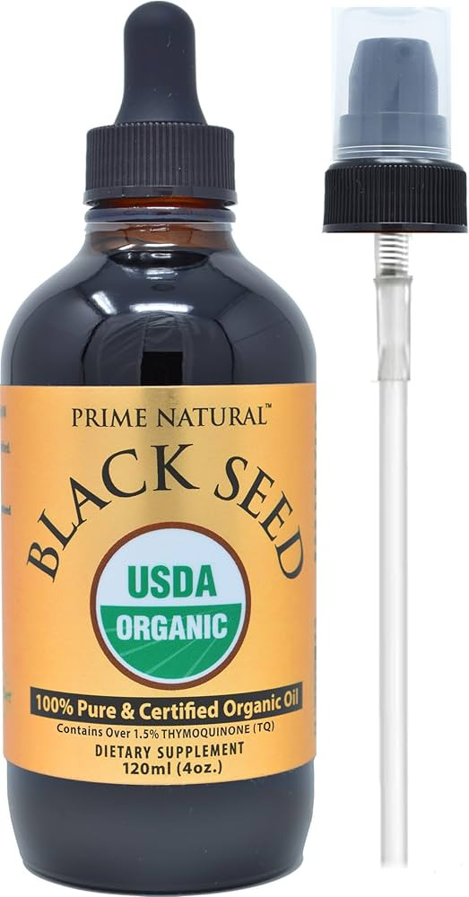 Prime Natural Organic Black Seed Oil 4oz - Cold Pressed Unrefined High Thymoquinone 1.7% USDA Cer... | Amazon (US)