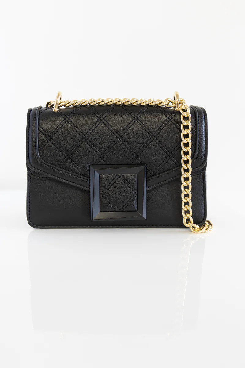 Making My Way Downtown Buckle Purse Black | The Pink Lily Boutique