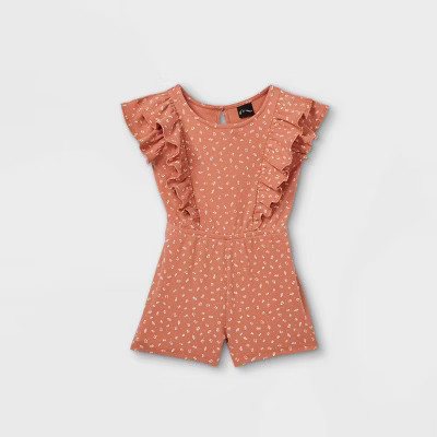 Toddler Girls' Floral Ribbed Tank Romper - art class™ Rust Orange | Target