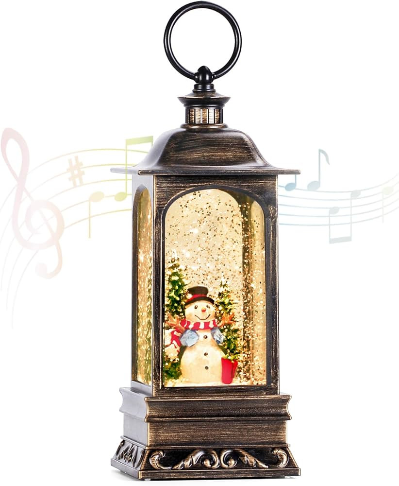 Christmas Snow Globes with Music, Snowman Snow Globe Lantern 6H Timer Lighted Christmas Lantern f... | Amazon (US)