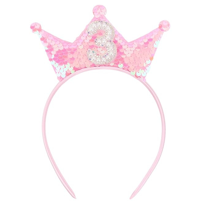 Birthday Crown Headband Pink Glitter Headbands for Girls 3 Year Old Girl Gifts 3rd Birthday Decor... | Amazon (US)