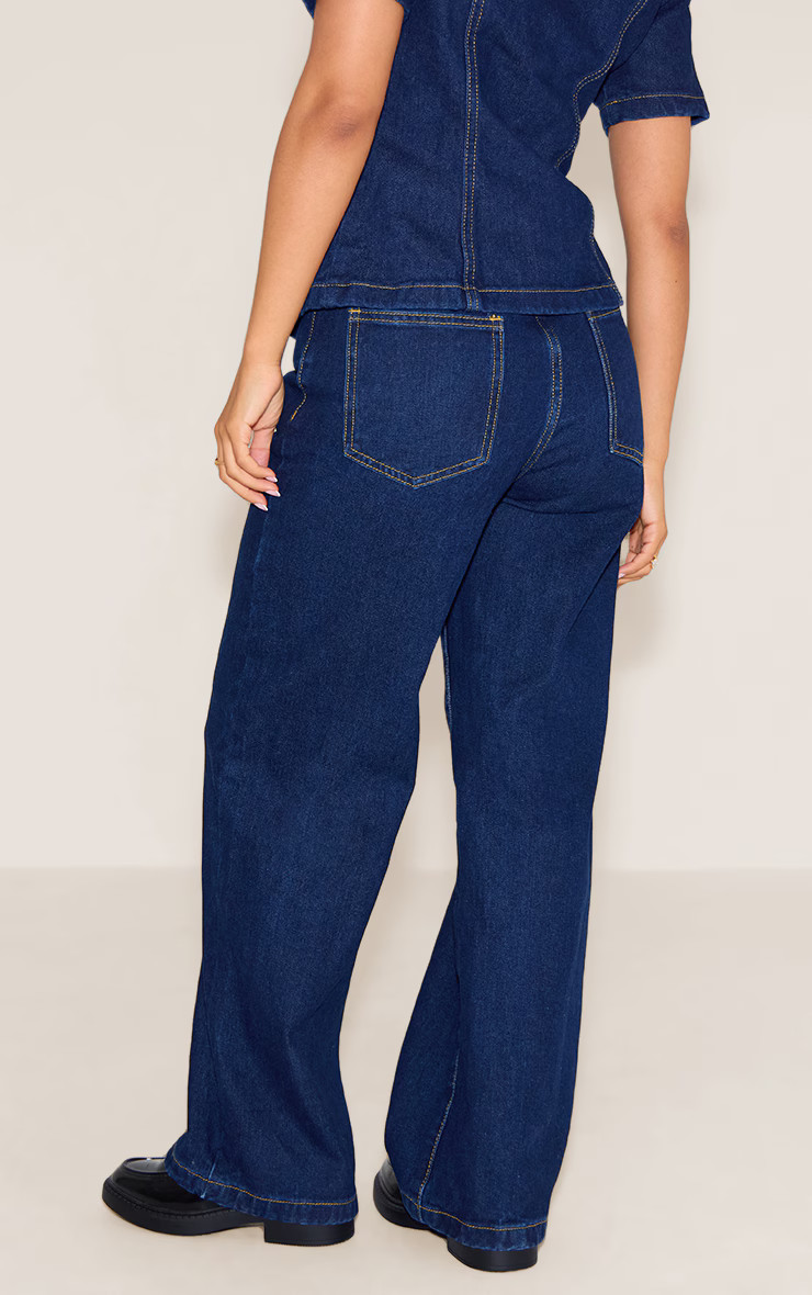 Petite Indigo Blue Wash Straight Leg Mid Rise Jeans | PrettyLittleThing US