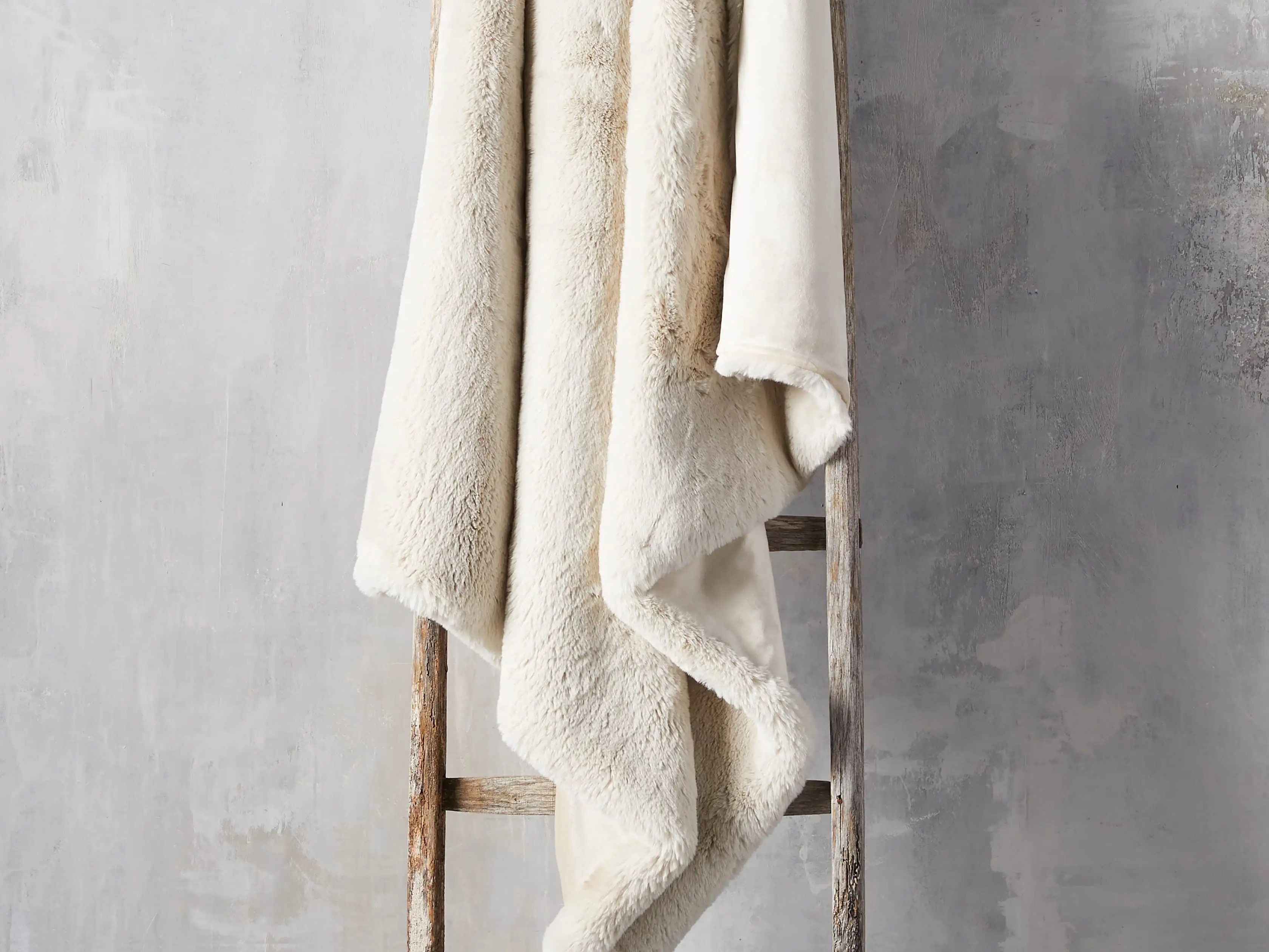 Faux Fur Rabbit Throw in Ivory | Arhaus