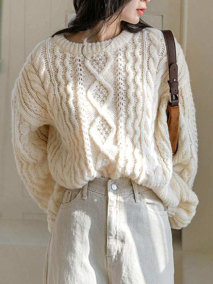 Dazy-Less Cable Knit Drop Shoulder Jumper | SHEIN