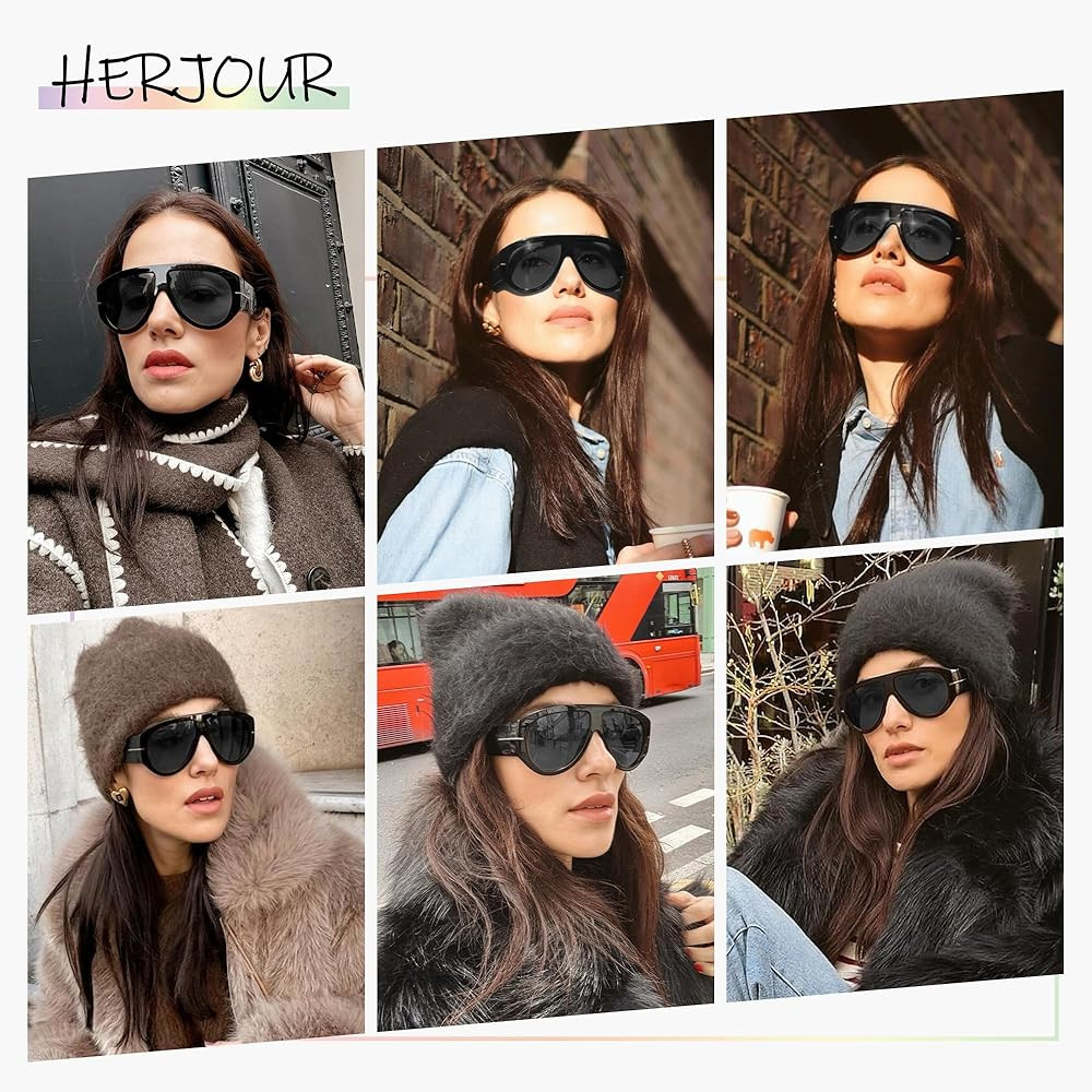 Amazon.com: HERJOUR Oversized Retro Aviator Sunglasses Womens Mens 70s Classic Vintage Sun Glasse... | Amazon (US)