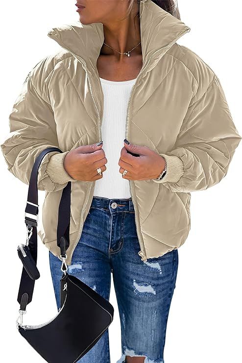ZESICA Women's Winter Cropped Puffer Jacket Long Sleeve Zip Up Quilted Short Down Coat with Pocke... | Amazon (US)
