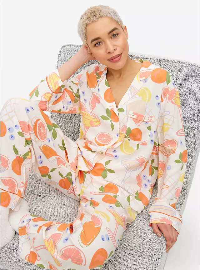 Fruit With Cocktails Printed Traditional Pyjamas XL | Tu Clothing