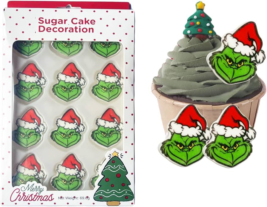 12Pcs Merry Christmas Sprinkles Sugar Cake Decoration Cupcake Decor Grinc Sprinkle Edible | Amazon (US)