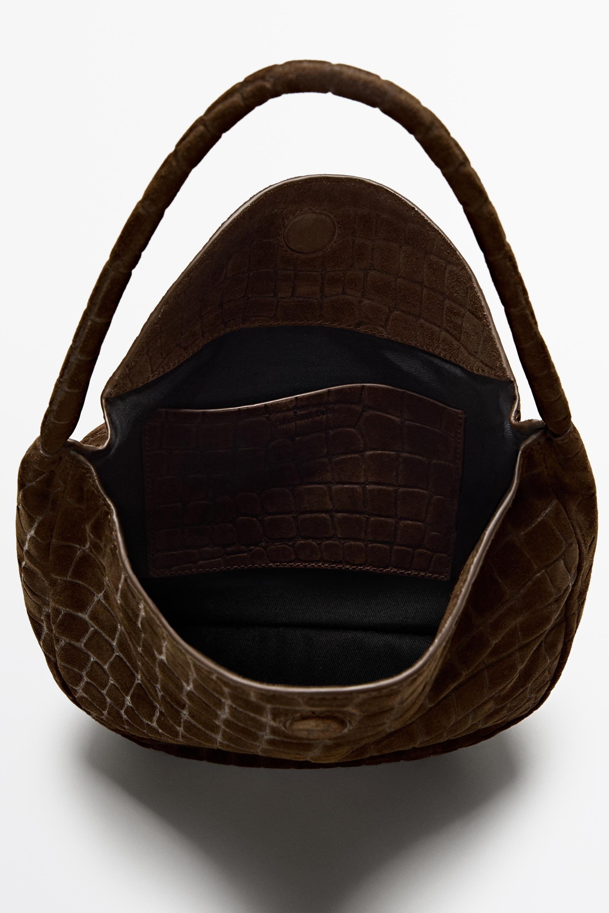 Split suede leather slouchy mini bag | Massimo Dutti UK