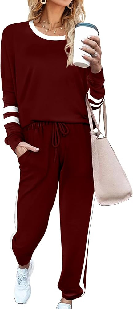 Aloodor Sweatsuit for Women 2 Piece Outfits for Womens Crewneck Sweatshirts Pullover | Amazon (US)