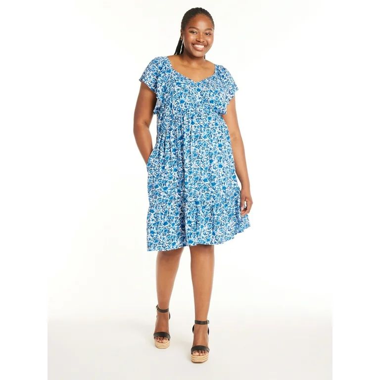 Terra & Sky Women’s Plus Size Sweetheart Flutter Dress, Sizes 0X-5X | Walmart (US)