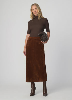 Joe's® Jeans THE VEGAN SUEDE WELT POCKET MIDI SKIRT - 6 / CHESTNUT | Shop.com