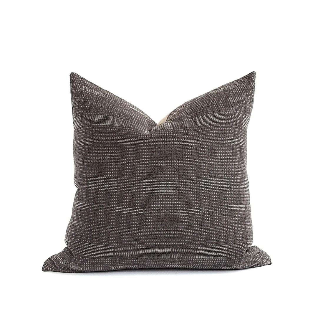 JARI 20x20 Charcoal Grey Pillow Cover Sashiko Style Stitching Neutral Classic Modern Masculine Mi... | Etsy (US)