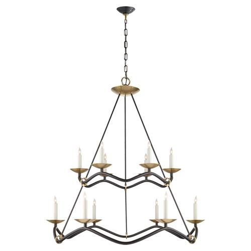 Visual Comfort Choros Mid Century Aged Iron Antique Brass 2 Tier Chandelier | Kathy Kuo Home