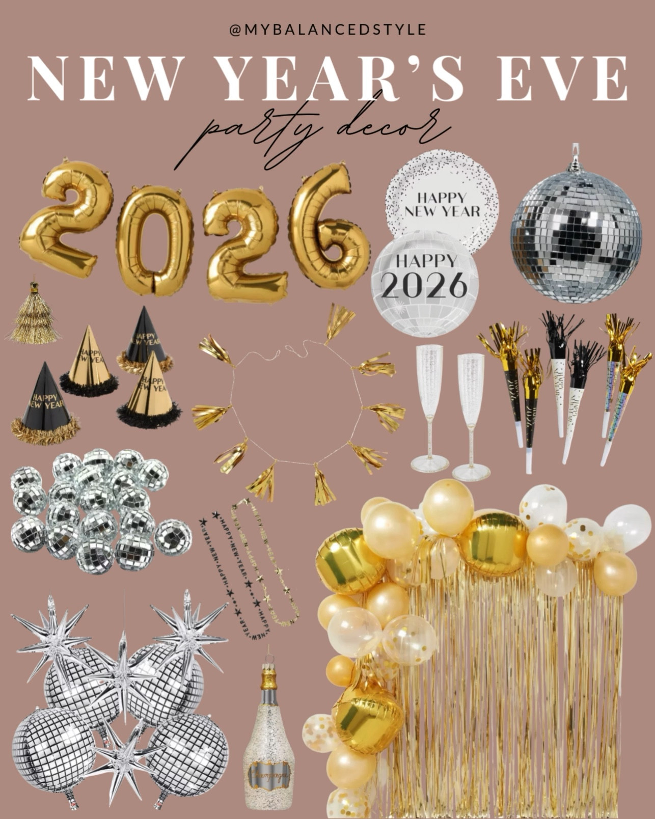 New Year’s Eve party decor

New Year’s Eve balloon arch
black and gold table decor
disco ball party accents
champagne tower setup
metallic fringe backdrops
LED marquee numbers
confetti table scatter
party hat place settings
glitter candle holders

#LTKHome #LTKSeasonal #LTKHoliday