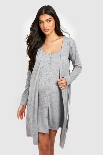 Maternity Button Front Nightgown And Robe | Boohoo.com (US & CA)