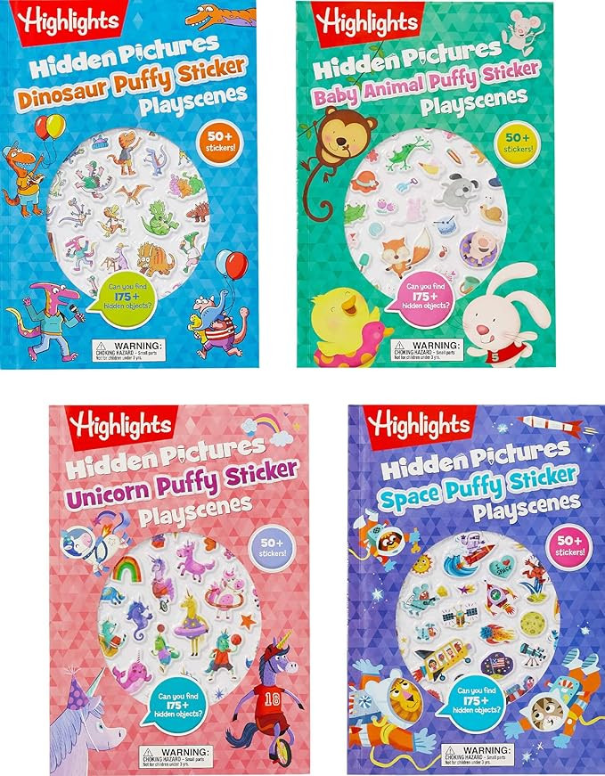 Highlights Hidden Pictures Puffy Sticker Playscenes Collection, 4-Book Set of Sticker Books for K... | Amazon (US)