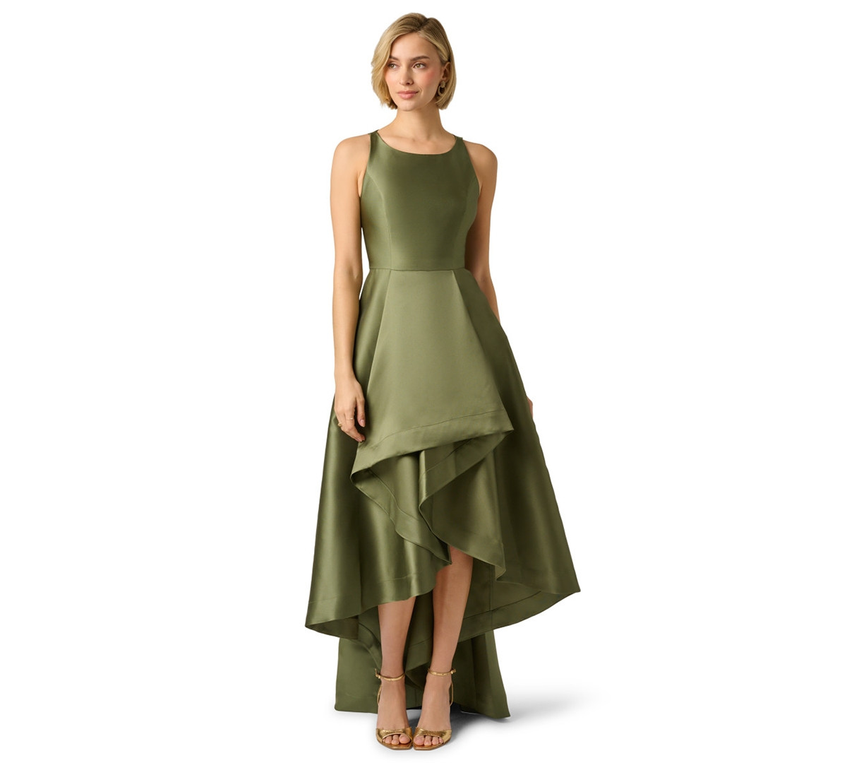 Adrianna Papell High-Low Mikado Gown - JUNGLE OLIVE | Macy's