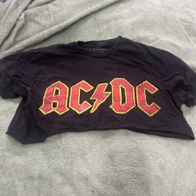 Vintage Womens AC/DC Crop Top Graphic T-Shirt, Black, Small | eBay US
