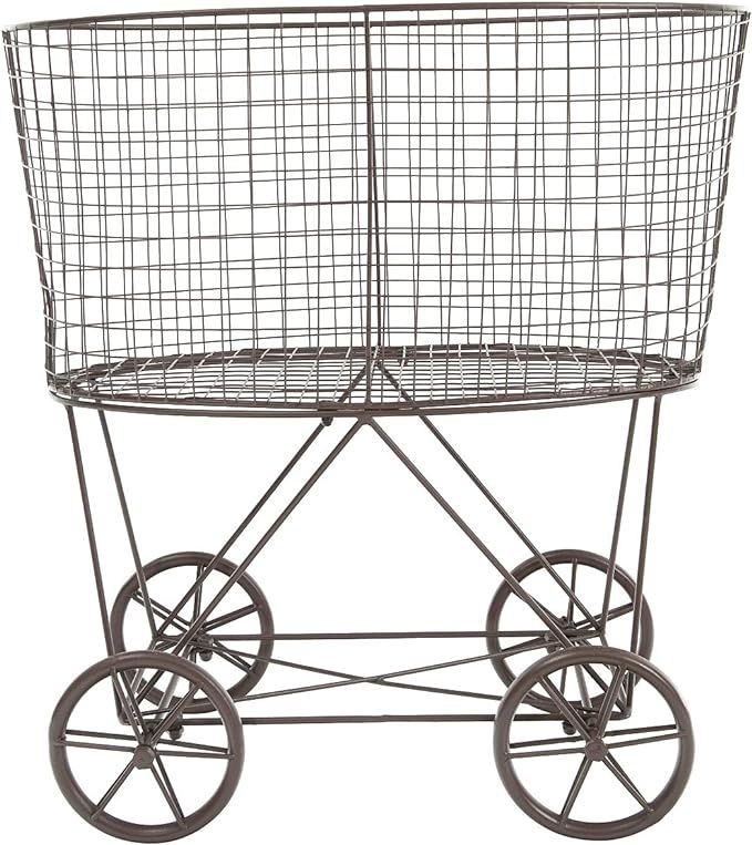 Creative Co-Op Vintage Metal Laundry Basket with Wheels, Brown | Amazon (US)