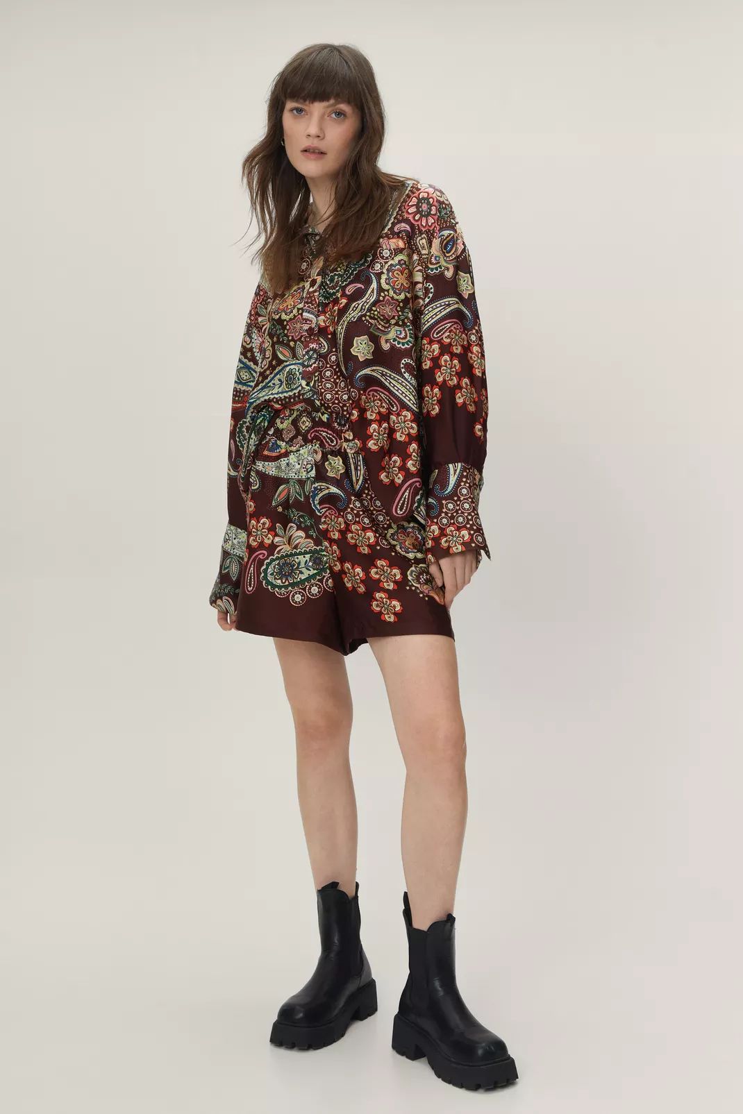 Paisley Print Oversized Satin Shirt | Nasty Gal (US)