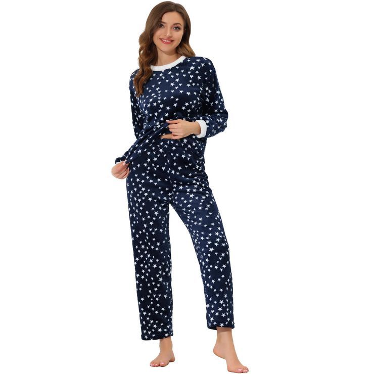 cheibear Womens Flannel Pajama Sets Winter Cute Printed Long Sleeve Nightwear Lounge Sleepwear | Target
