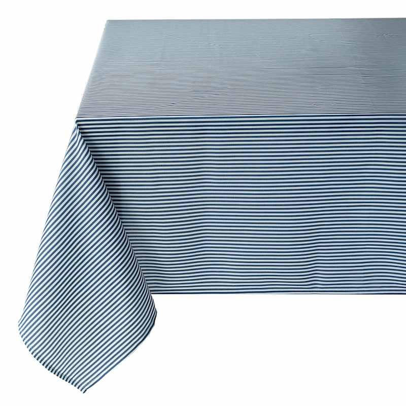 Lency Navy Striped Tablecloth, 60x84 | At Home